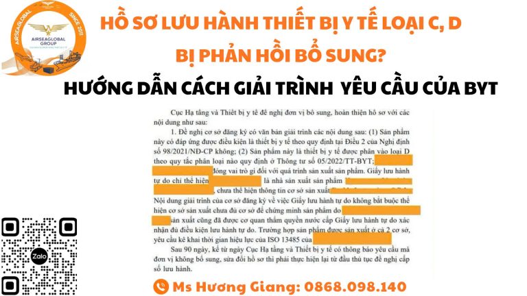 HỒ SƠ LƯU HÀNH THIẾT BỊ Y TẾ LOẠI C, D BỊ PHẢN HỒI BỔ SUNG HƯỚNG DẪN CÁCH GIẢI TRÌNH YÊU CẦU BỘ Y TẾ